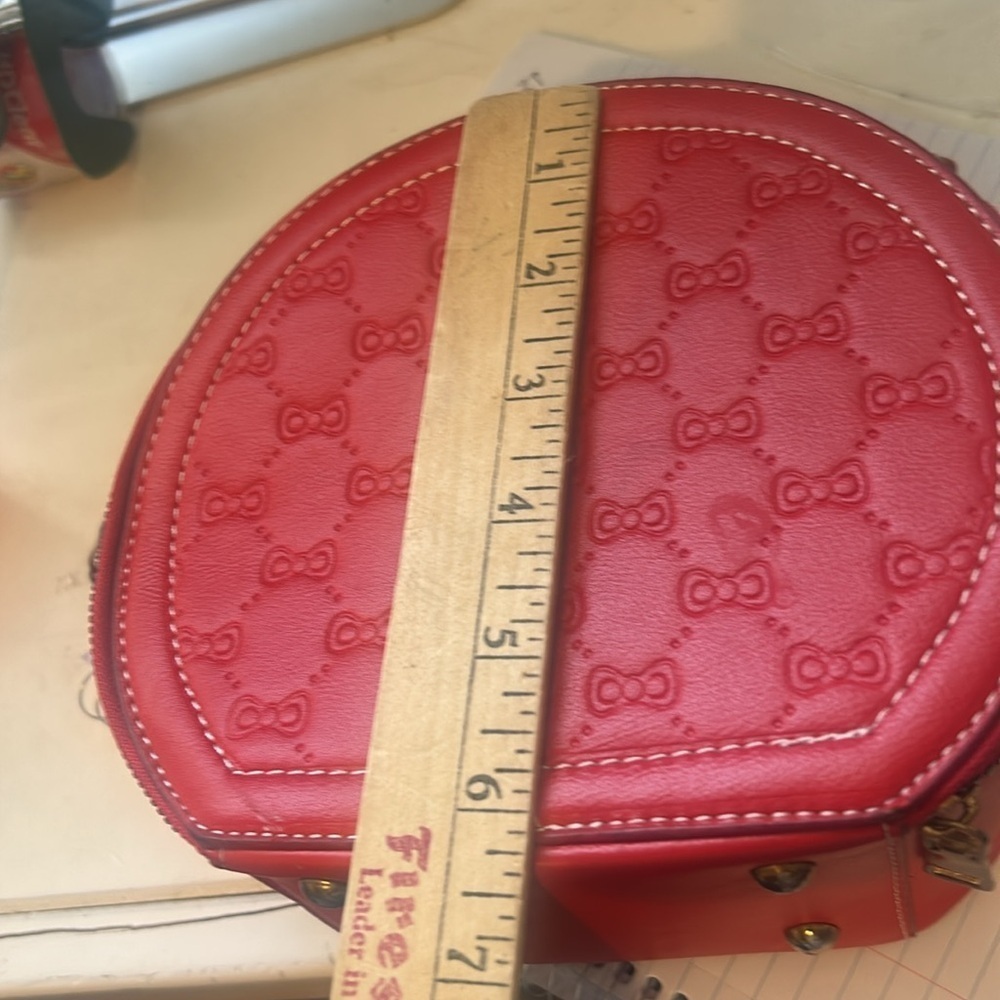 Satchel Round Red Purse. Crossbody Shoulder Adjustable Strap - Picture 10 of 11